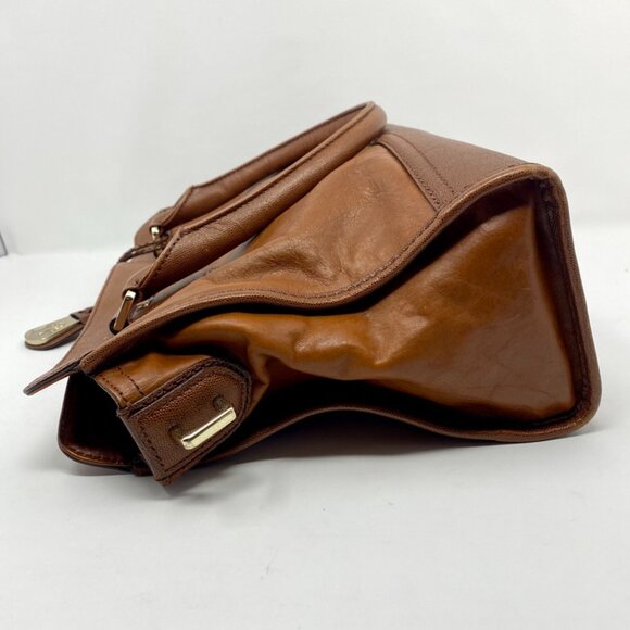 Cole Haan Brown Leather Satchel Bag Shoulder Crossbody Gold Turnlock - Picture 5 of 9